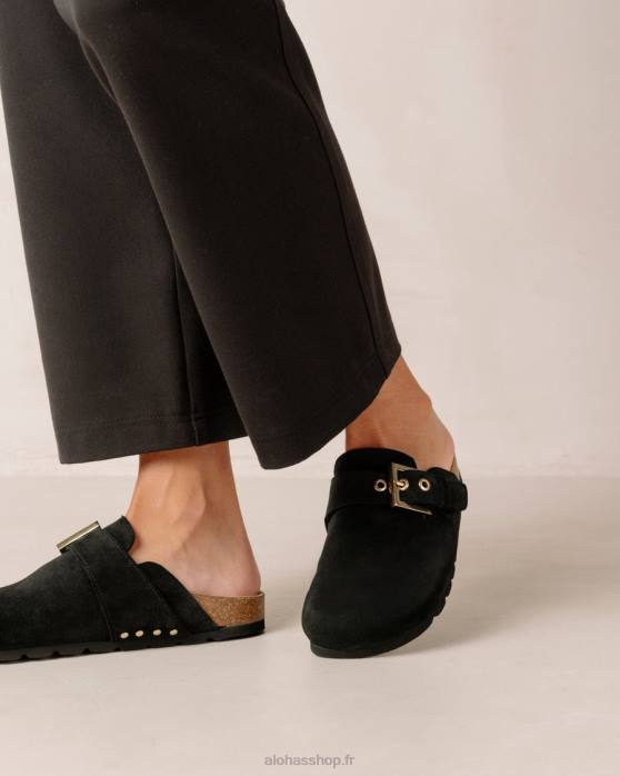 femmes noir P64N467 Alohas cosy - sabots en daim noir