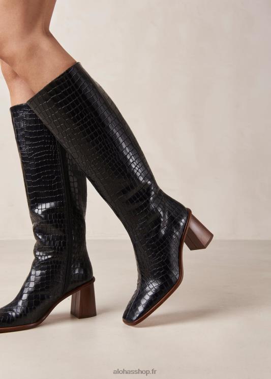 Alohas Women East Croco - Black Leather Boots Black 04X4R48