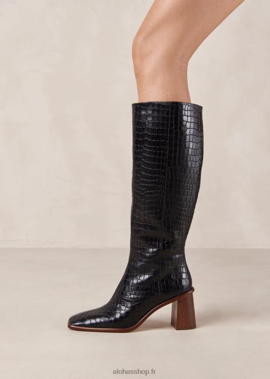 Alohas Women East Croco - Black Leather Boots Black 04X4R48