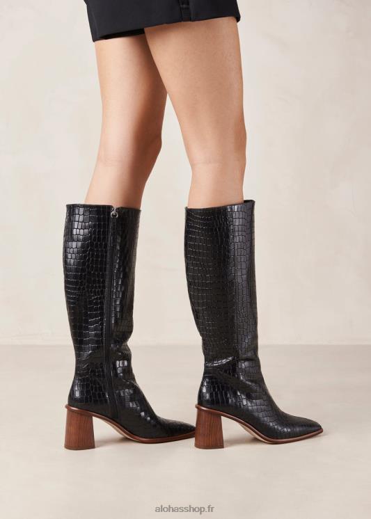 Alohas Women East Croco - Black Leather Boots Black 04X4R48