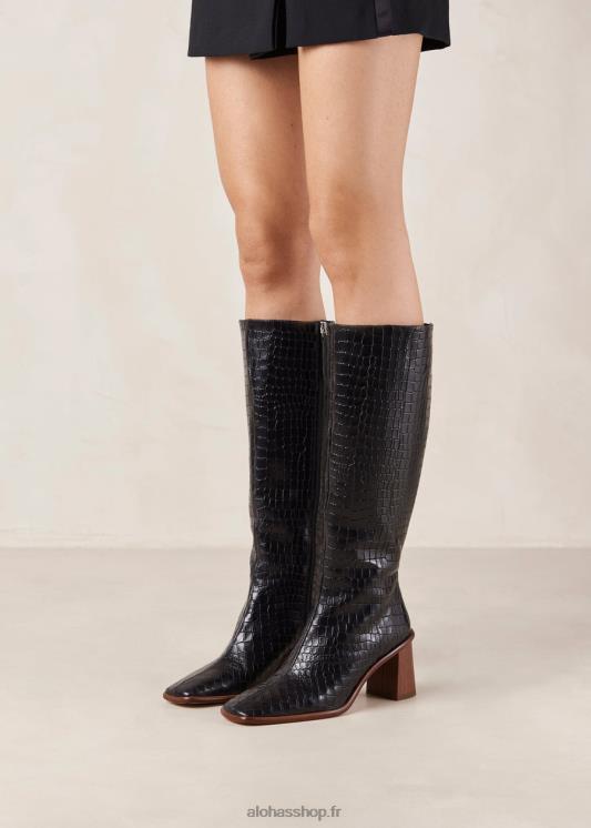 Alohas Women East Croco - Black Leather Boots Black 04X4R48