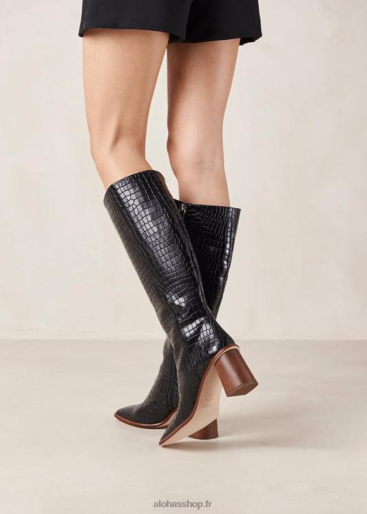Alohas Women East Croco - Black Leather Boots Black 04X4R48