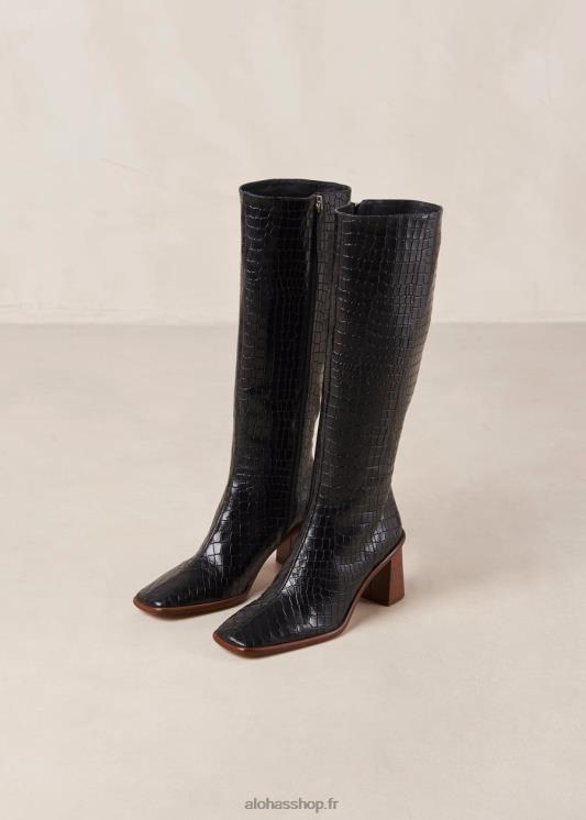 Alohas Women East Croco - Black Leather Boots Black 04X4R48