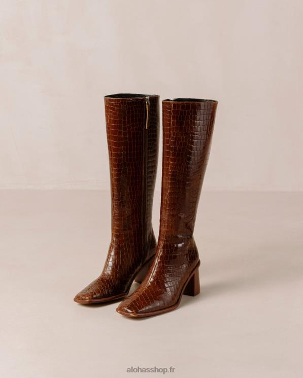 Alohas Women East Croco - Brown Leather Boots Croco Brown 04X4R53