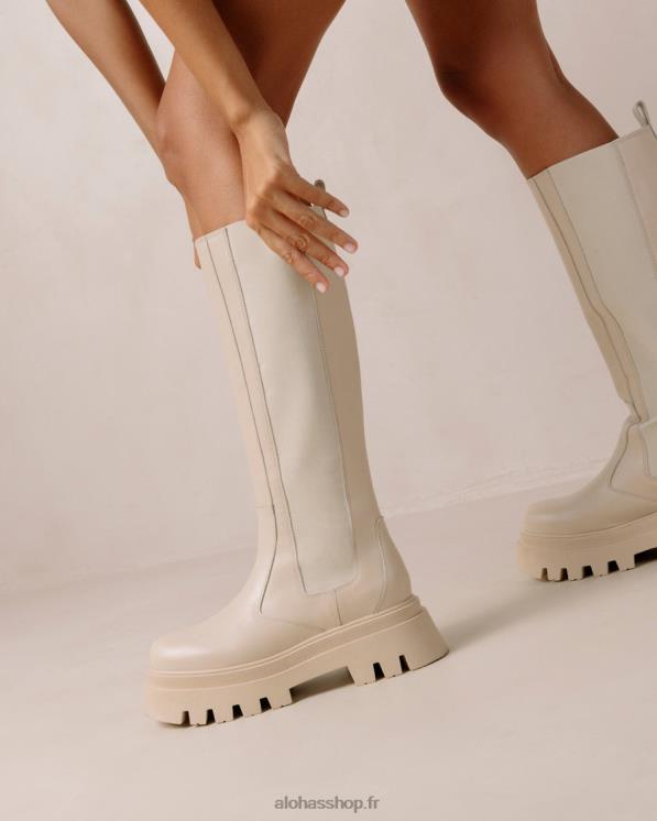 Alohas Women Go Getter - White Leather Knee High Boots Cream 04X4R394