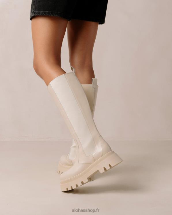 Alohas Women Go Getter - White Leather Knee High Boots Cream 04X4R394