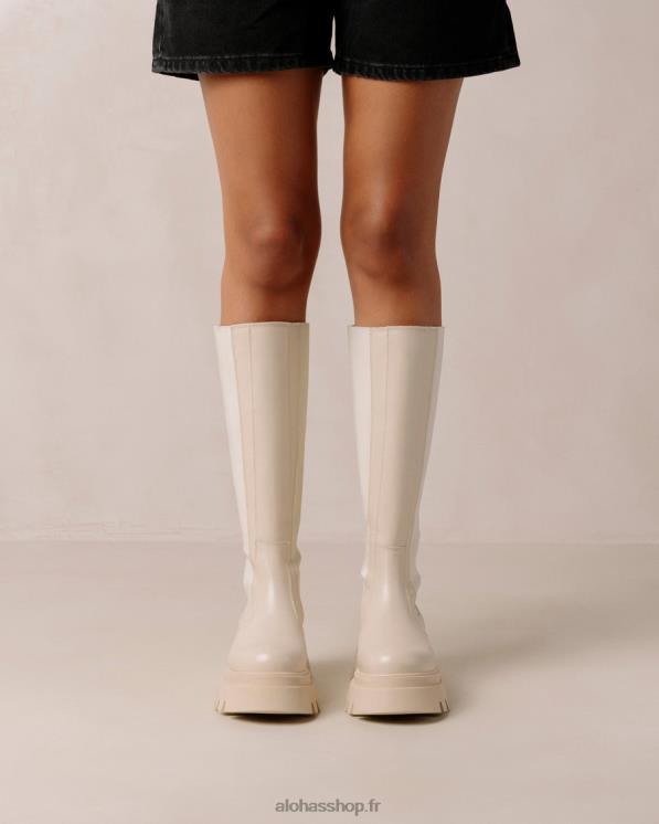 Alohas Women Go Getter - White Leather Knee High Boots Cream 04X4R394