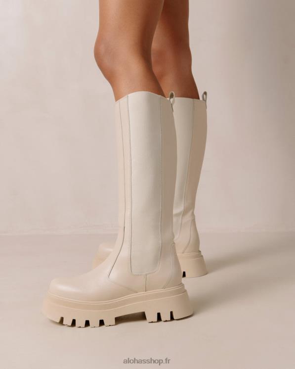 Alohas Women Go Getter - White Leather Knee High Boots Cream 04X4R394