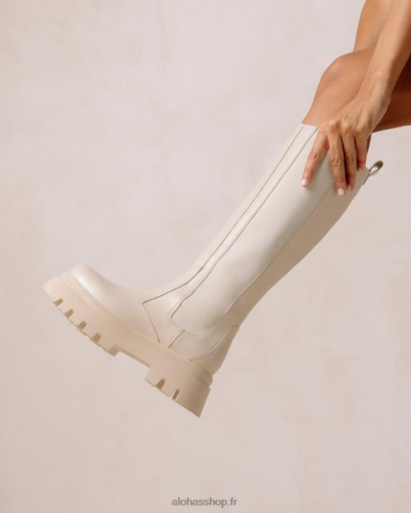 Alohas Women Go Getter - White Leather Knee High Boots Cream 04X4R394