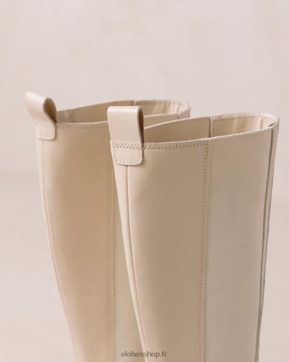 Alohas Women Go Getter - White Leather Knee High Boots Cream 04X4R394