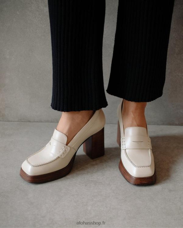 Alohas Women Busy - White Leather Loafers Ivory 04X4R391