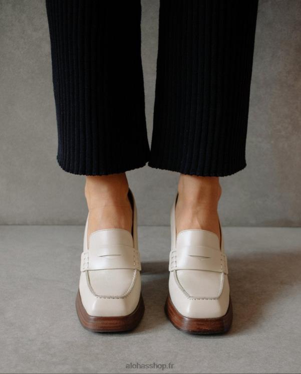 Alohas Women Busy - White Leather Loafers Ivory 04X4R391