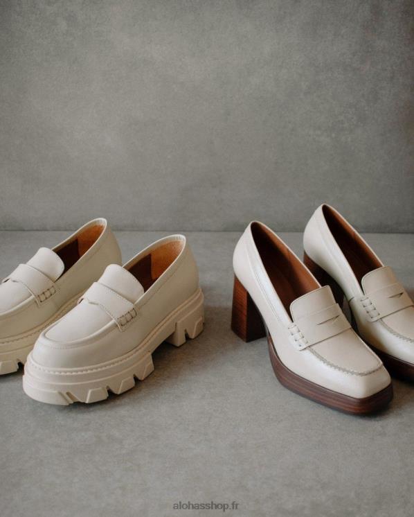 Alohas Women Busy - White Leather Loafers Ivory 04X4R391