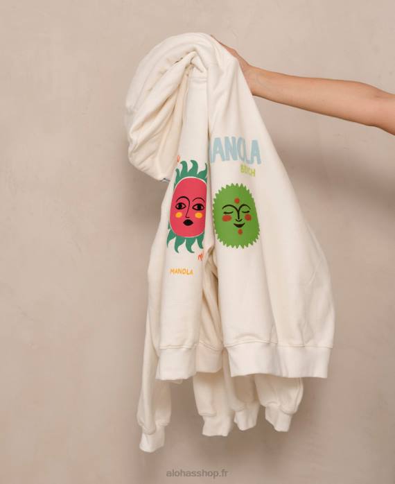 femmes avorio P64N981 Alohas self love by belã©n - pull en coton blanc
