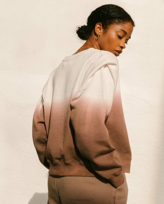 femmes teinture brun muscade P64N1002 Alohas doppio dip dye - haut en coton marron et blanc