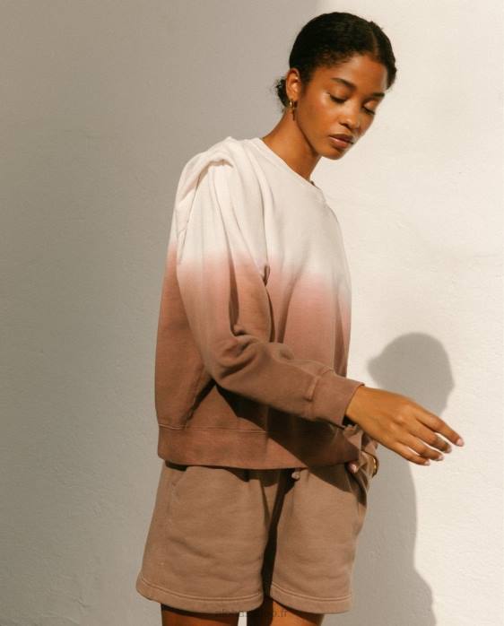femmes teinture brun muscade P64N1002 Alohas doppio dip dye - haut en coton marron et blanc