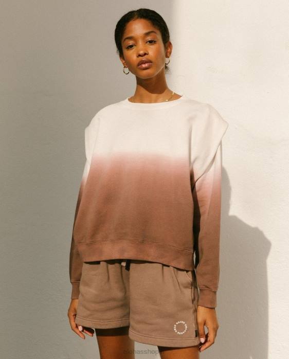 femmes teinture brun muscade P64N1002 Alohas doppio dip dye - haut en coton marron et blanc