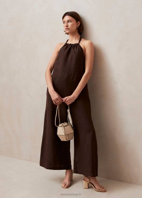 femmes brun P64N605 Alohas yona - combinaison en lin marron
