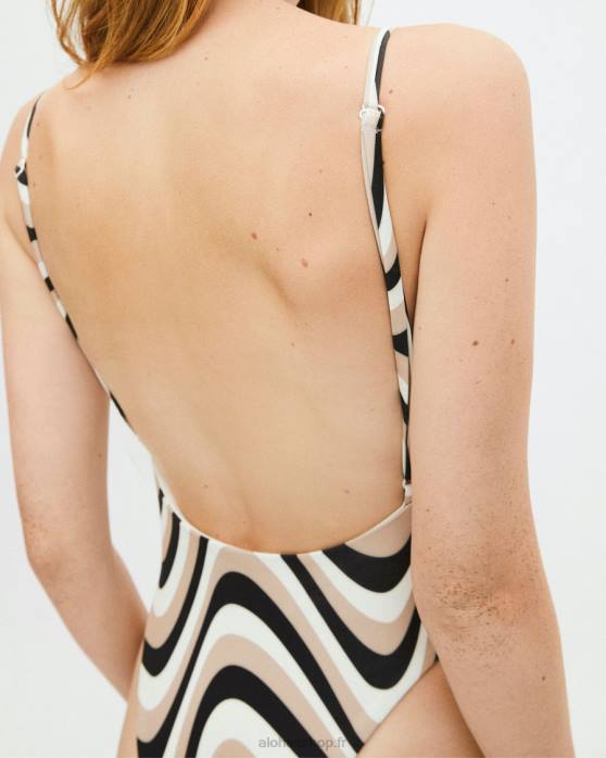femmes kaléidoscope pierre noire imprimé beige/multicolore P64N834 Alohas the arrow - maillot de bain nylon recyclé noir et beige