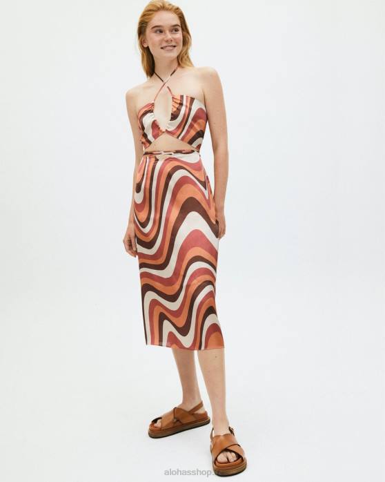 femmes kaléidoscope rouge P64N963 Alohas twirl kaléidoscope - haut en satin rouge
