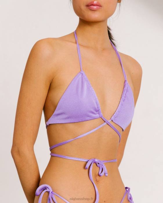 femmes mauve scintillant P64N777 Alohas palm tree glim - haut de bikini violet