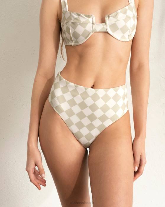 femmes scacchi céleri vert P64N838 Alohas le pentagone - bas de maillot de bain nylon recyclé blanc et vert