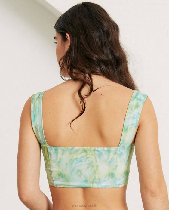 femmes vert aquarelle P64N1012 Alohas le carré - haut de maillot de bain nylon recyclé vert