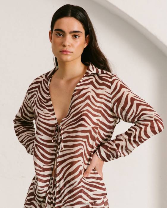 femmes noix de muscade safari P64N1010 Alohas rumeurs - haut marron et blanc
