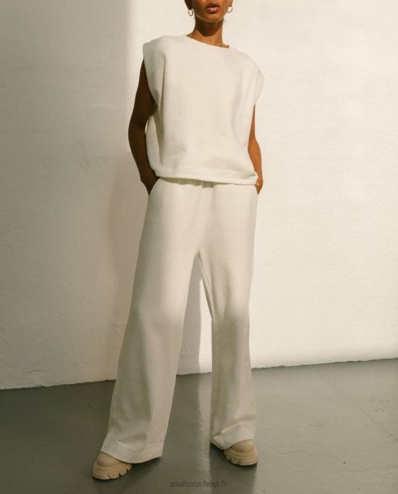 femmes Ivoire P64N795 Alohas ristretto - pantalon en coton blanc