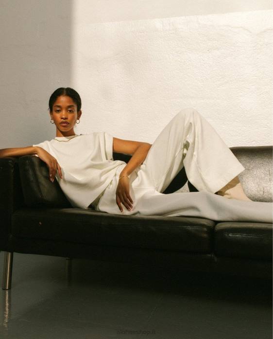 femmes Ivoire P64N795 Alohas ristretto - pantalon en coton blanc