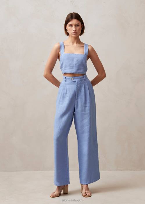femmes bleu P64N600 Alohas kaede - pantalon en lin bleu