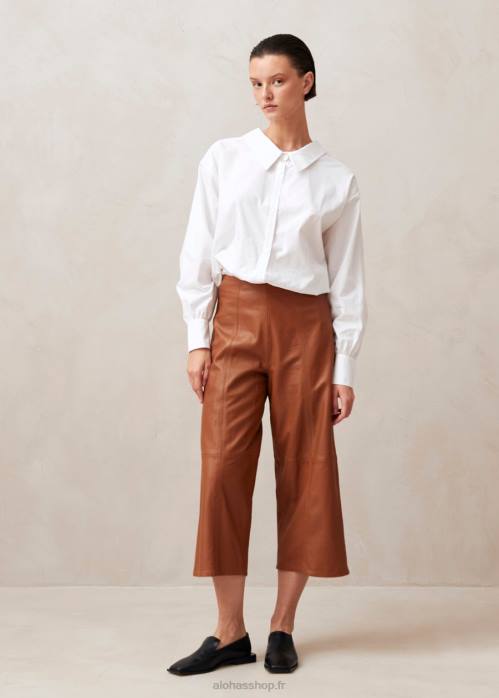 femmes chameau P64N1026 Alohas montpellier - pantalon en cuir marron