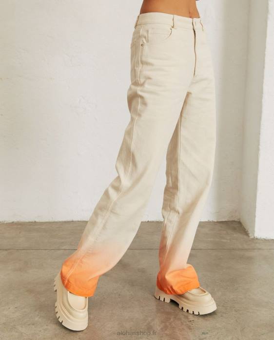 femmes dégrader l'orange pomelo P64N815 Alohas lundi dégradé - jeans blanc et orange