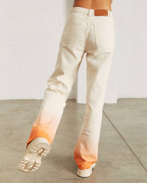 femmes dégrader l'orange pomelo P64N815 Alohas lundi dégradé - jeans blanc et orange