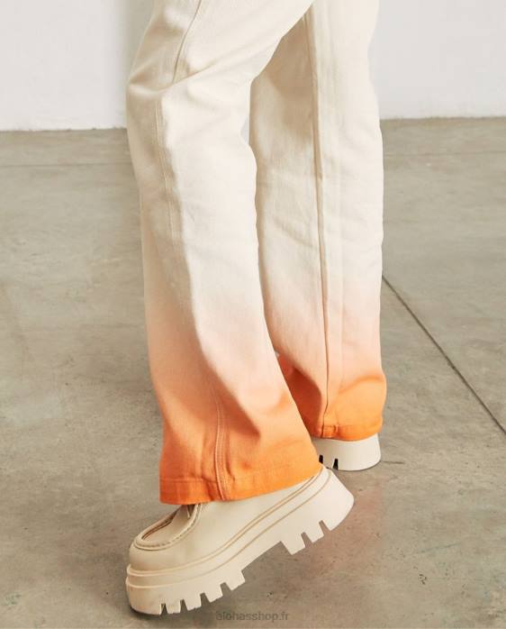 femmes dégrader l'orange pomelo P64N815 Alohas lundi dégradé - jeans blanc et orange