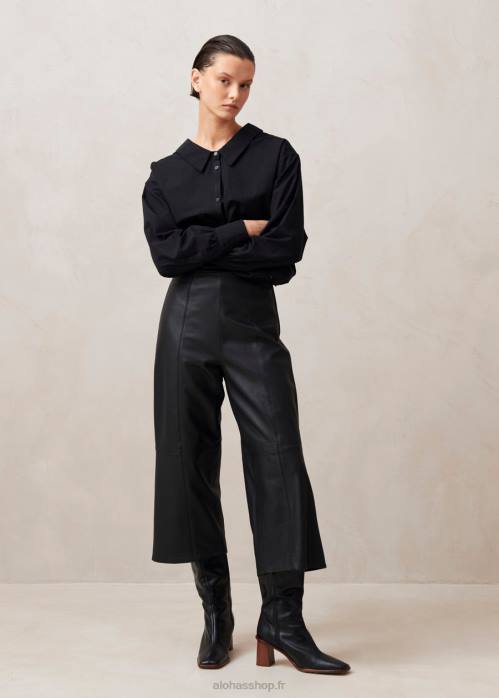 femmes noir P64N1025 Alohas montpellier - pantalon en cuir noir