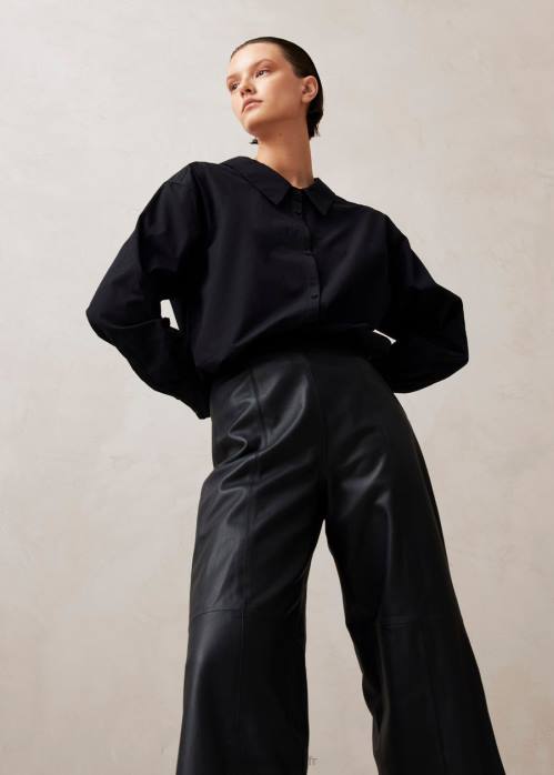 femmes noir P64N1025 Alohas montpellier - pantalon en cuir noir
