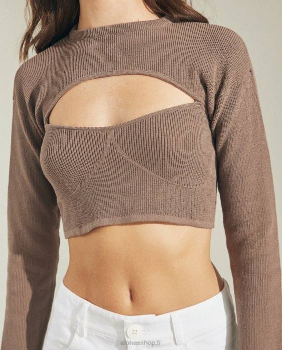 femmesP64N817 Alohas feux de la rampe - top en maille marron
