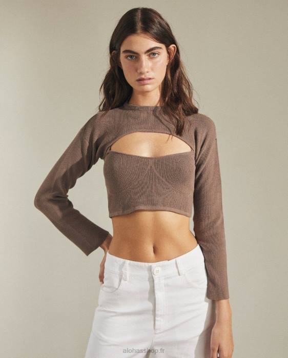 femmesP64N817 Alohas feux de la rampe - top en maille marron