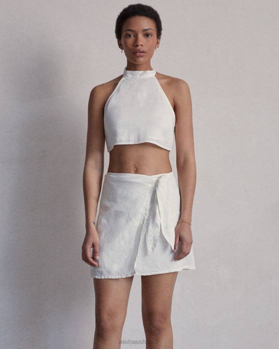 femmes blanc P64N947 Alohas poésie - haut en lin blanc