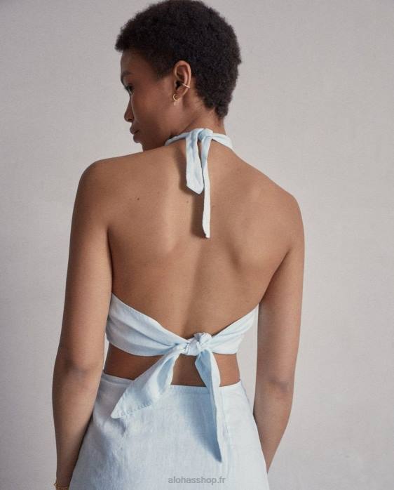 femmes bleu bébé P64N948 Alohas poésie - haut en lin bleu