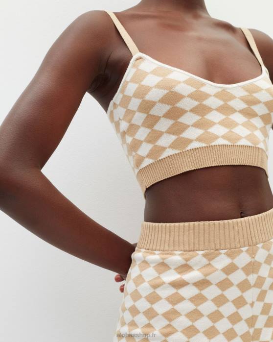 femmes jacquard beige amande grillée P64N866 Alohas snug - haut en maille beige