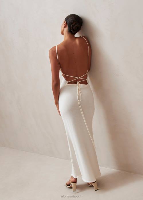 femmes Ivoire P64N601 Alohas bretelle délicate - robe en maille blanche