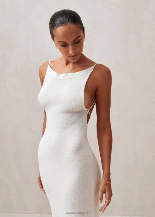 femmes Ivoire P64N601 Alohas bretelle délicate - robe en maille blanche