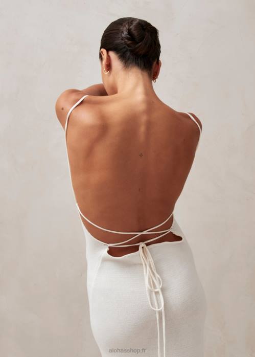 femmes Ivoire P64N601 Alohas bretelle délicate - robe en maille blanche