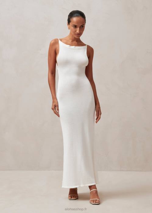 femmes Ivoire P64N601 Alohas bretelle délicate - robe en maille blanche