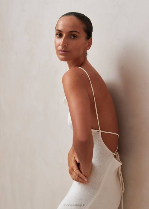 femmes Ivoire P64N601 Alohas bretelle délicate - robe en maille blanche