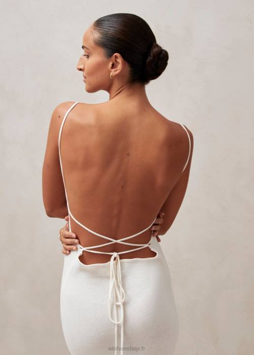 femmes Ivoire P64N601 Alohas bretelle délicate - robe en maille blanche