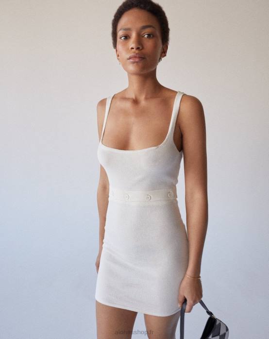 femmes Ivoire P64N859 Alohas boutons prêts - robe en maille blanche
