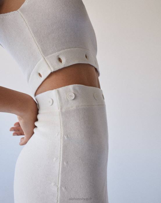 femmes Ivoire P64N859 Alohas boutons prêts - robe en maille blanche